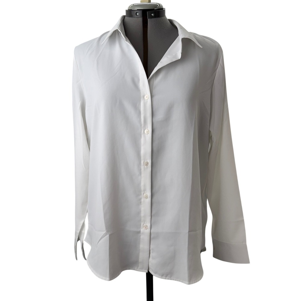 Diosun Womens White Button Down Shirt Mediu‎ Stretch Basic Light Academia Office